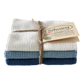 3 Gestrickte Geschirrtücher blau und weiss