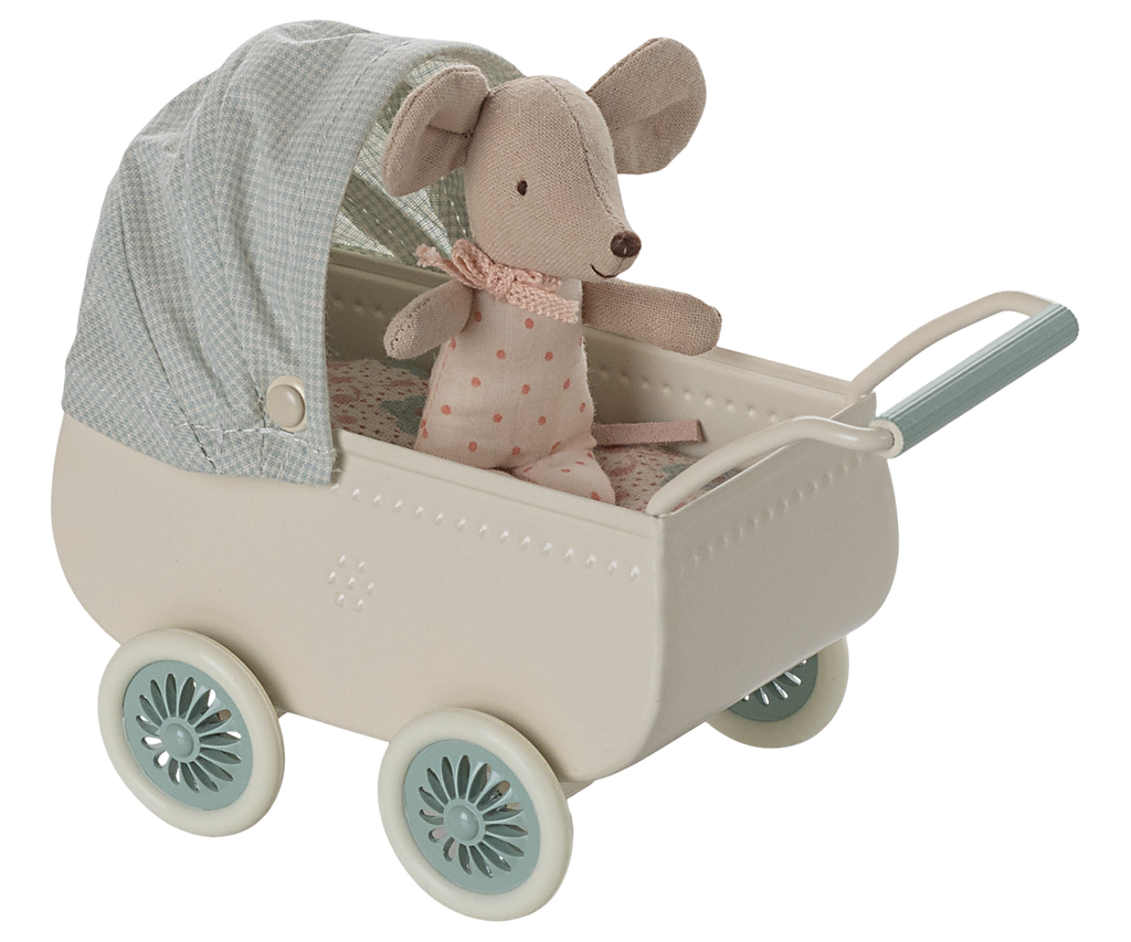 Kinderwagen mit Babymaus - Minze