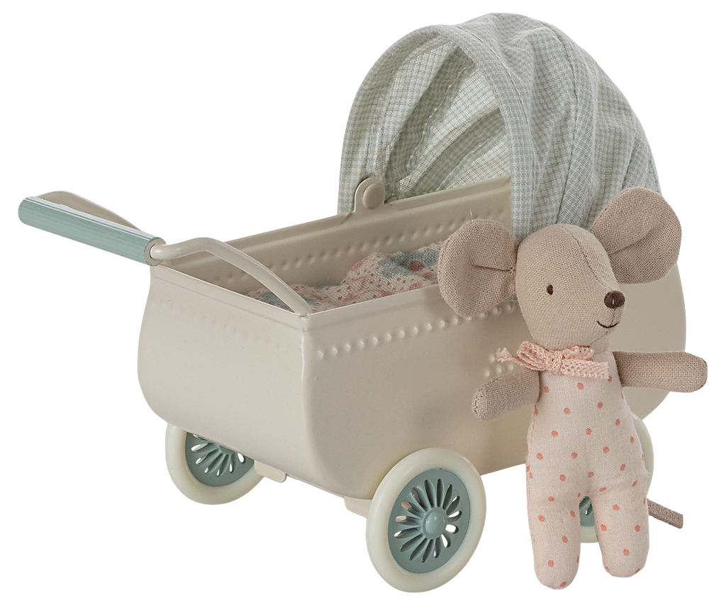 Kinderwagen mit Babymaus - Minze