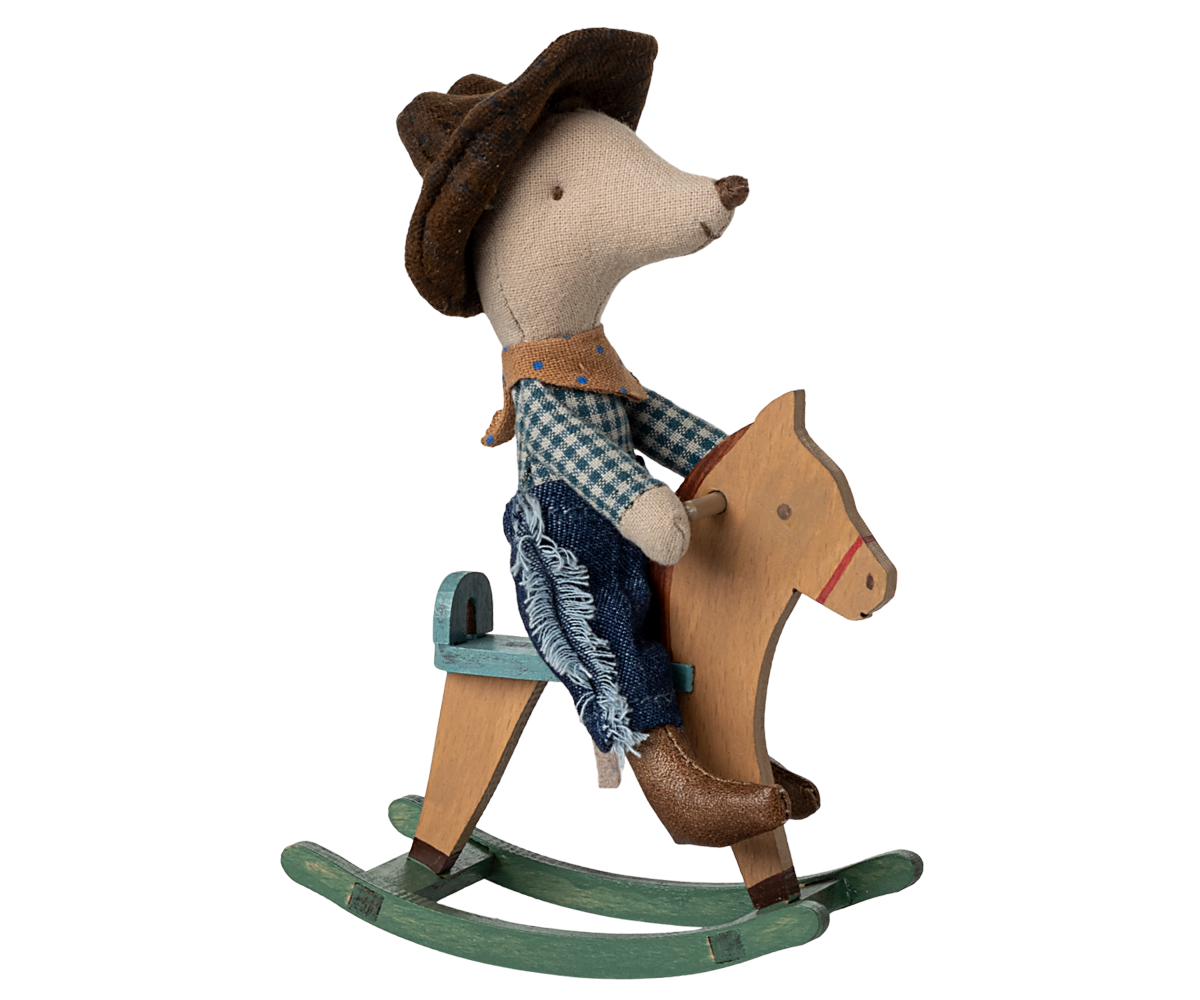 Cowboy Maus auf Schaukelpferd, Kleiner Bruder